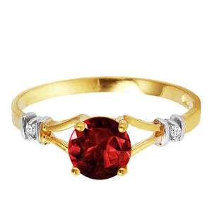 14K. SOLOD GOLD RING WITH NATURAL DIAMONDS & GARNET (Yellow Gold)
